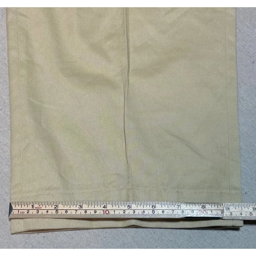 LL Bean Pleated Chino Pants W36 Classic Khaki Cotton Blend Twill Trousers vtg